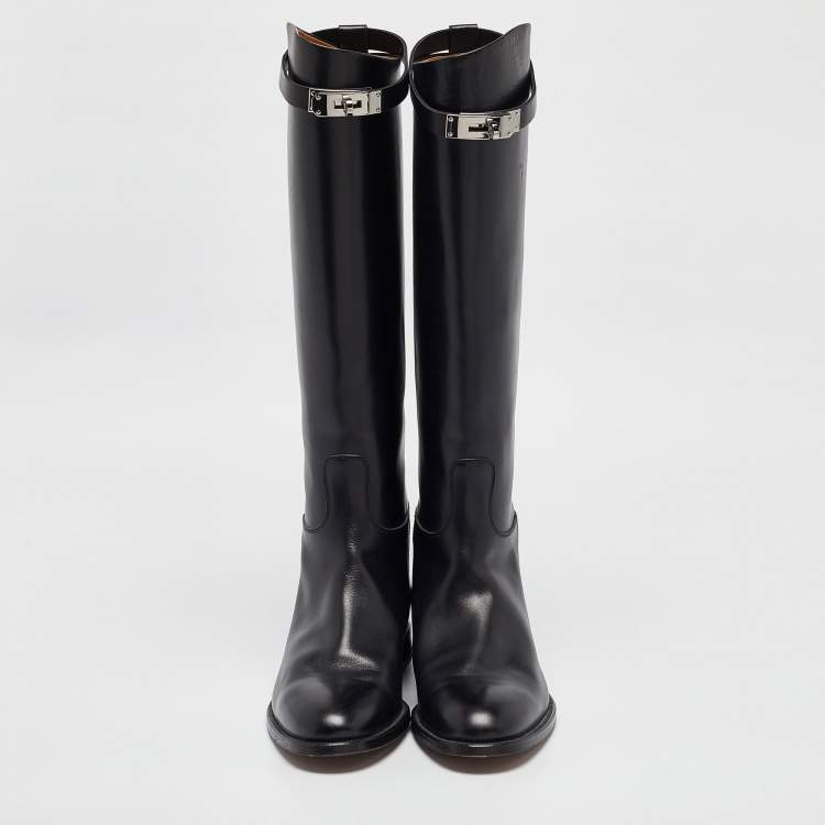 Pre Owned Hermes Black Leather Jumping Knee Length Boots Size 40.5