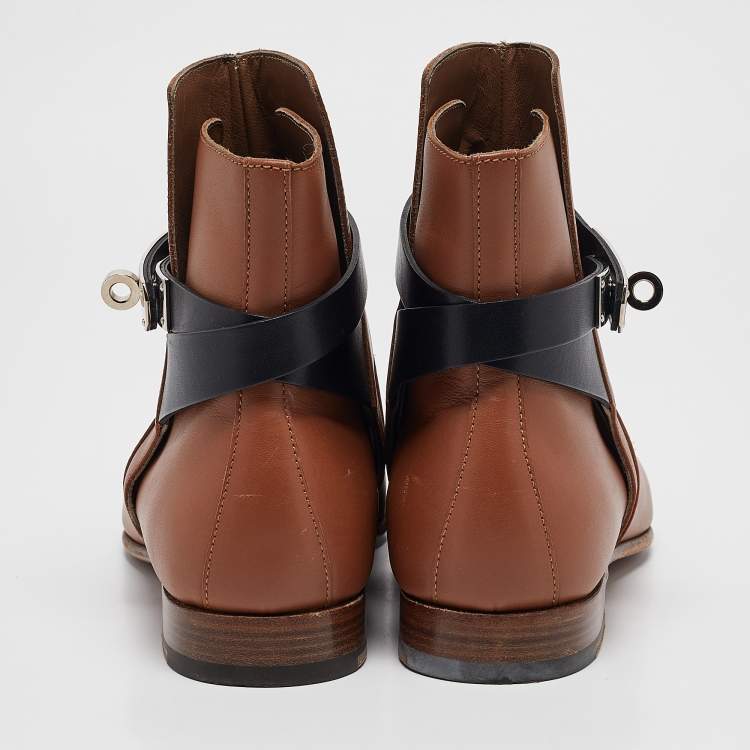 Pre Owned Hermes Brown Leather Neo Ankle Length Boots Size 38
