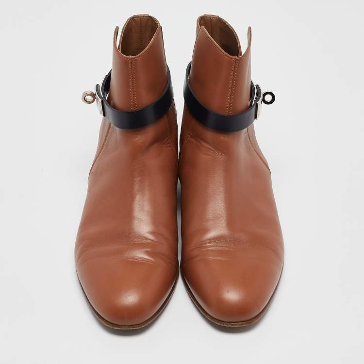 Pre Owned Hermes Brown Leather Neo Ankle Length Boots Size 38