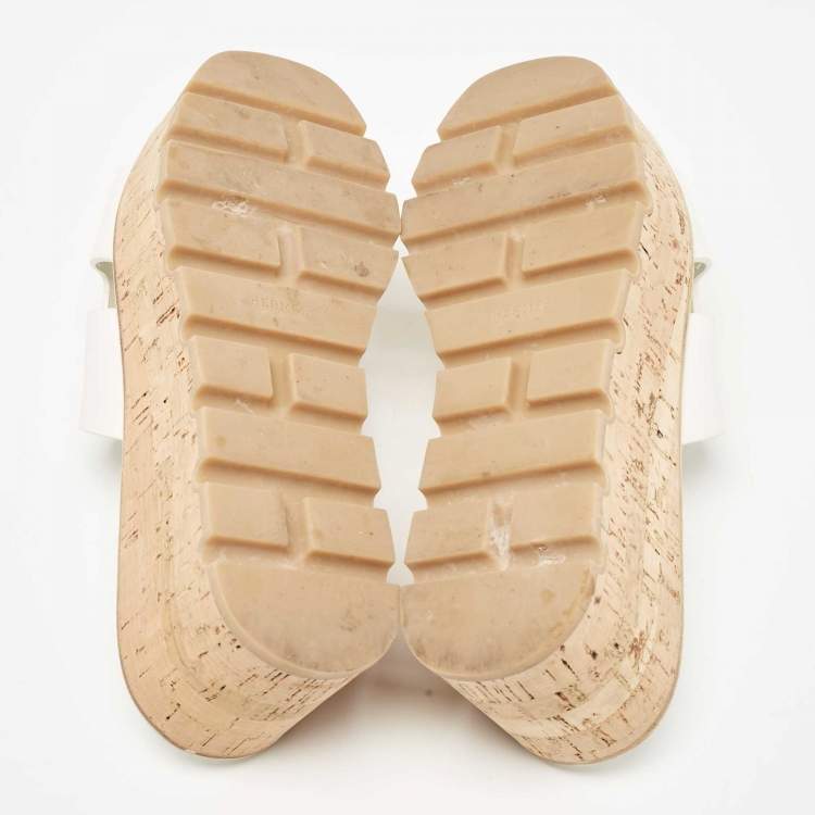 Pre Owned Hermes White Leather Eze Wedge Sandals Size 39