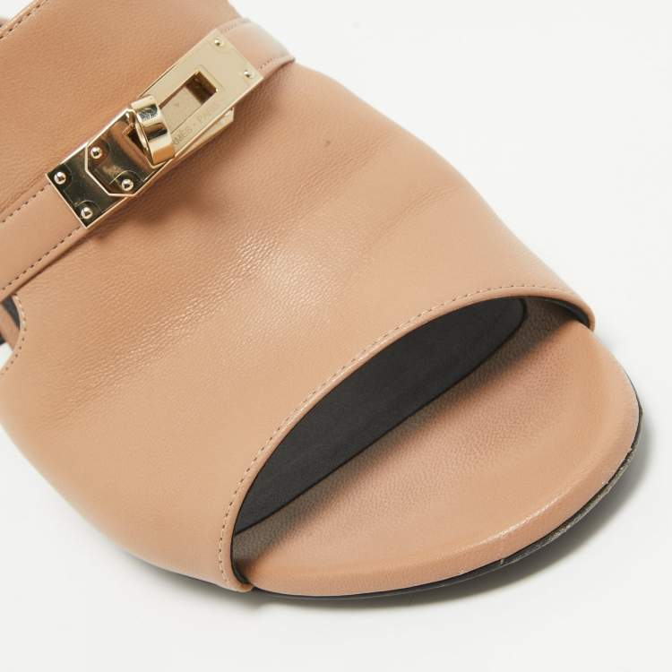 Pre Owned Hermes Tan Leather Candy Slide Sandals Size 38
