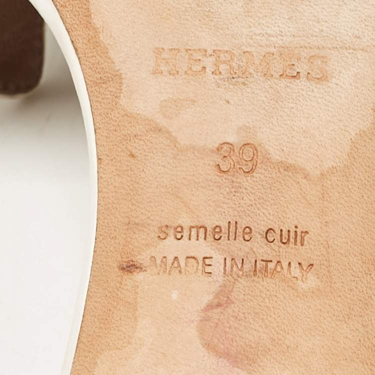 Pre Owned Hermes White Leather Oasis Slide Sandals Size 39