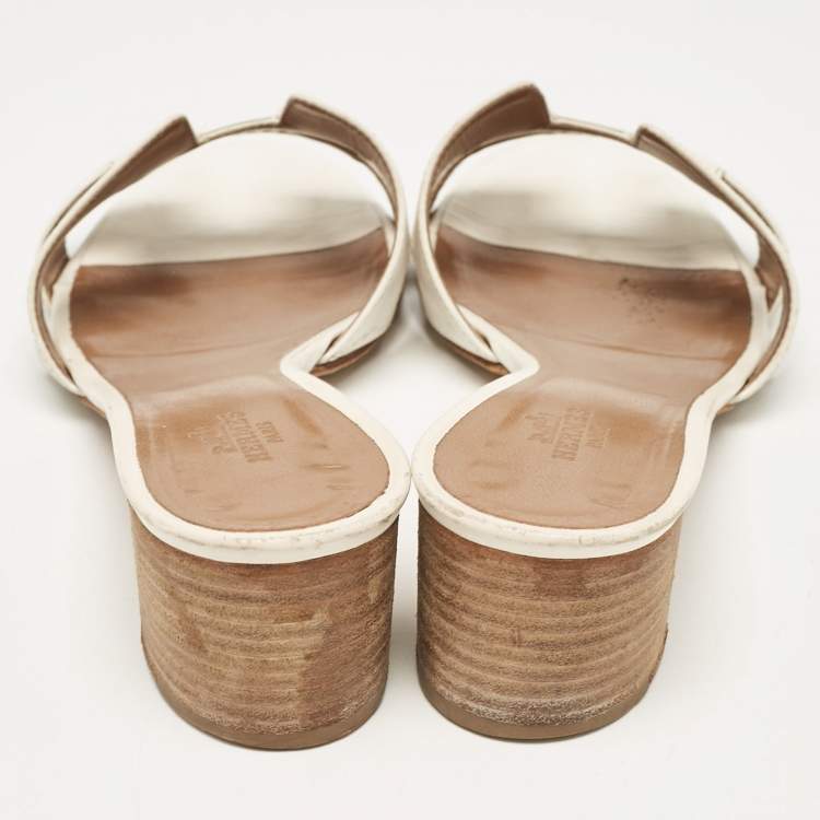 Pre Owned Hermes White Leather Oasis Slide Sandals Size 39