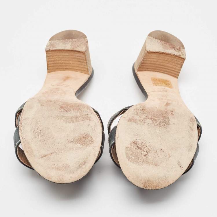 مملوكة مسبقًا Hermes Black Leather Oasis Slide Sandals Size 39