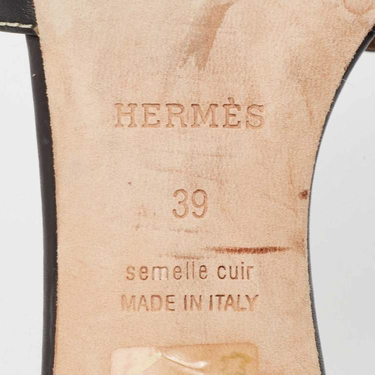 مملوكة مسبقًا Hermes Black Leather Oasis Slide Sandals Size 39