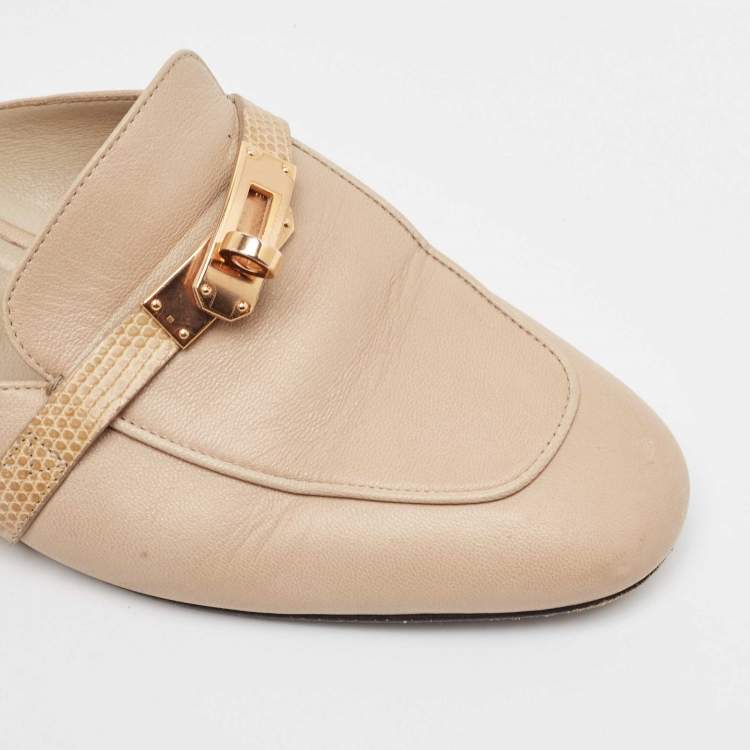 مملوكة مسبقًا Hermes Beige Leather and Lizard Leather Oz Mules Size 37.5