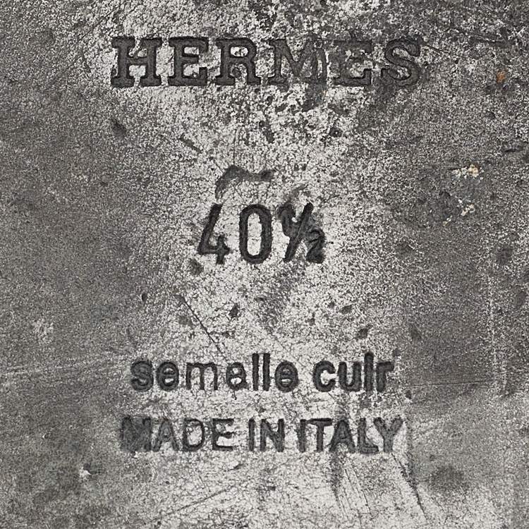 Pre Owned Hermes Black Leather Oran Flat Slides Size 40.5