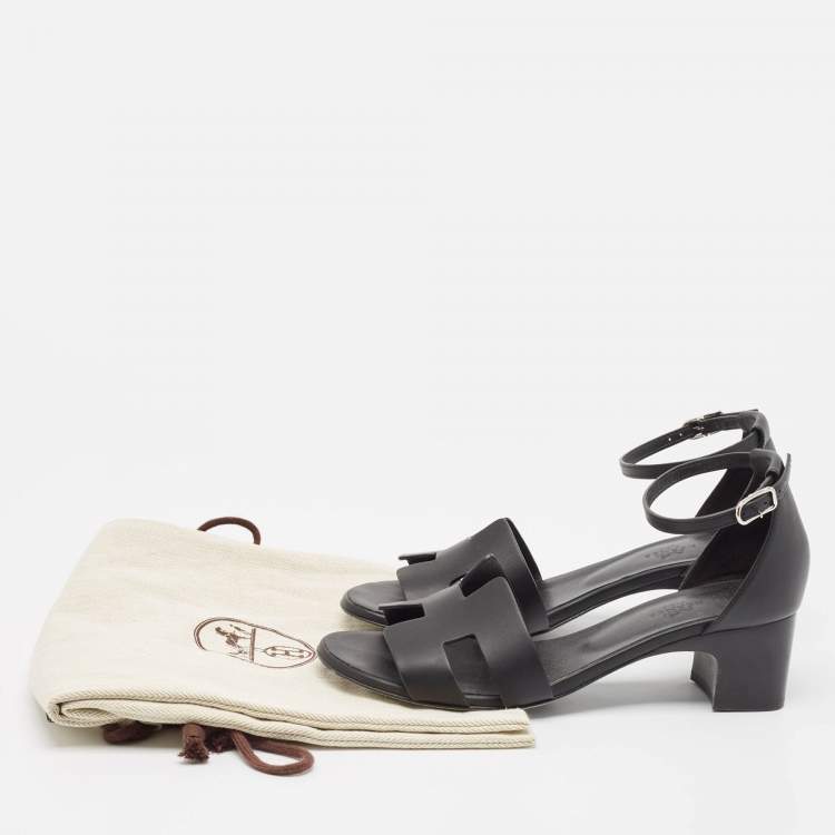 Pre Owned Hermes Black Leather Encens Sandals Size 39