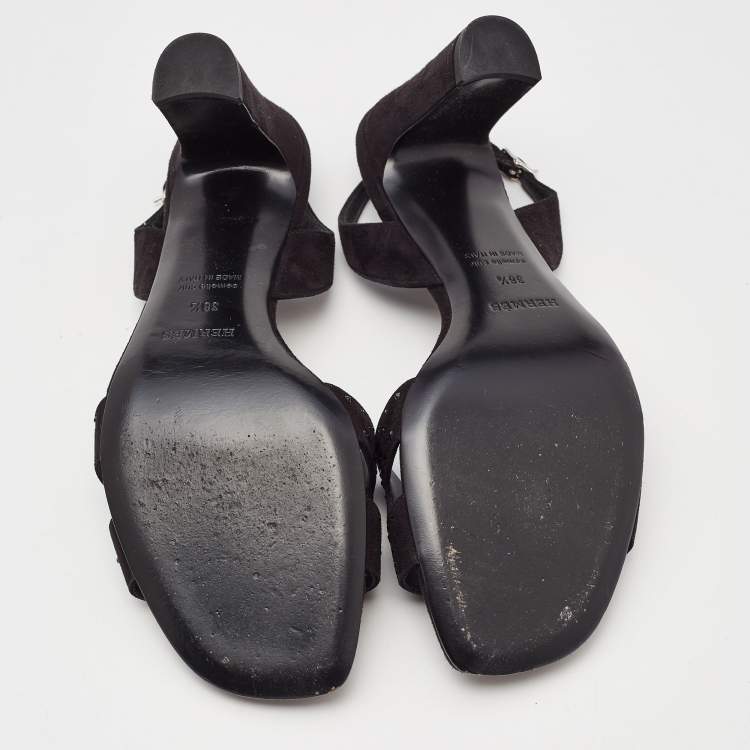 Pre Owned Hermes Black Embellished Suede Ella Sandals Size 38.5
