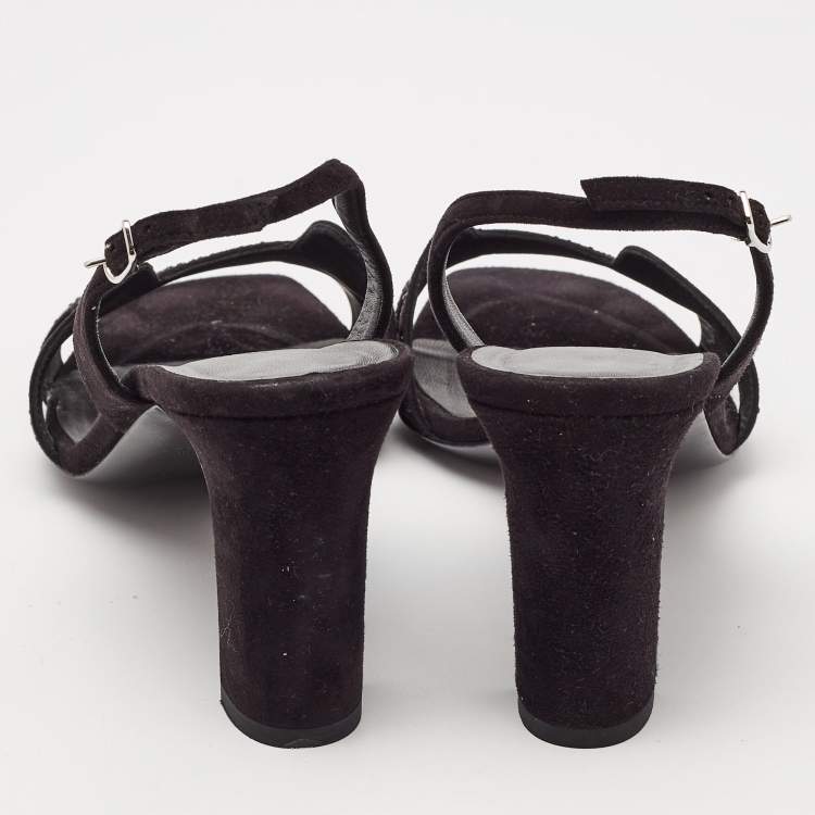 Pre Owned Hermes Black Embellished Suede Ella Sandals Size 38.5