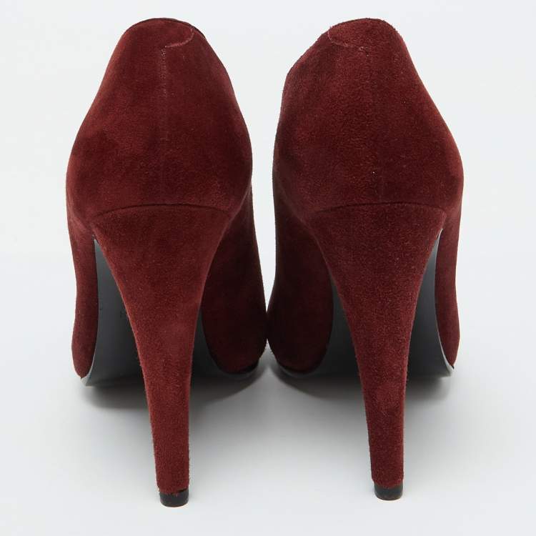 Pre Owned Hermes Burgundy Suede Florida Pumps Size 39