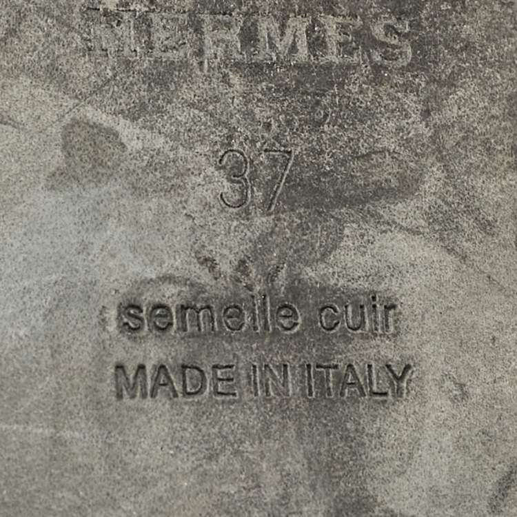 Pre Owned Hermes Green Leather Oran Slide Sandals Size 37