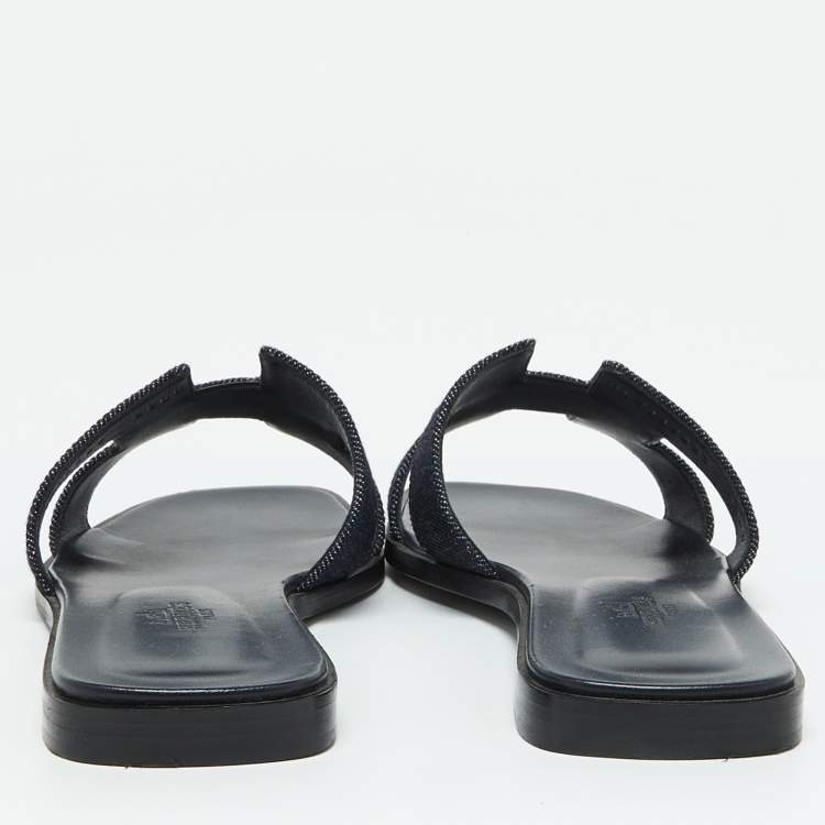Pre Owned Hermes Navy Blue Denim Oran Flat Sandals Size 39