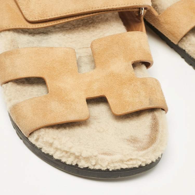 Pre Owned Hermes Tan Suede Chypre Sandals Size 40.5