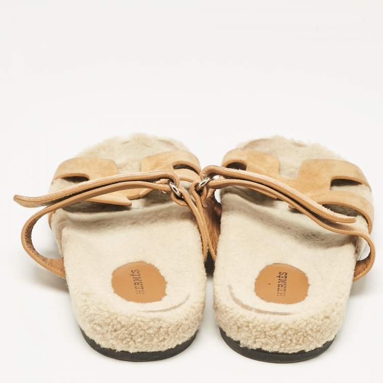 Pre Owned Hermes Tan Suede Chypre Sandals Size 40.5