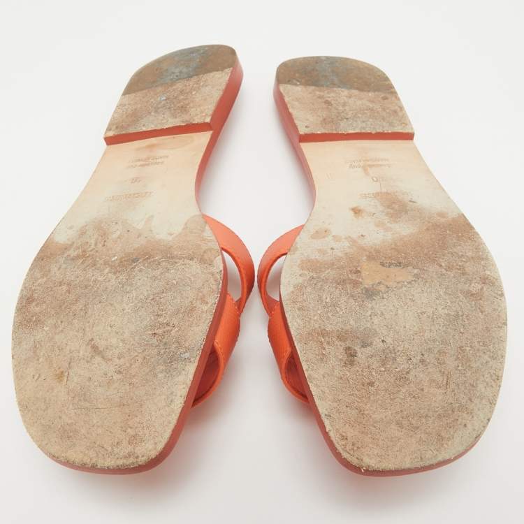 Pre Owned Hermes Orange Leather Oran Flat Sandals Size 40
