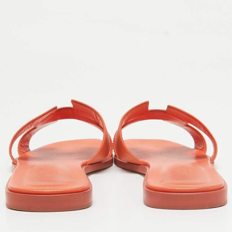 Pre Owned Hermes Orange Leather Oran Flat Sandals Size 40