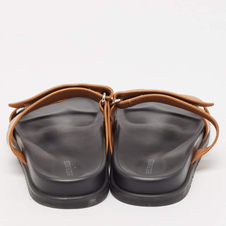 Pre Owned Hermes Brown Leather Chypre Sandals Size 39