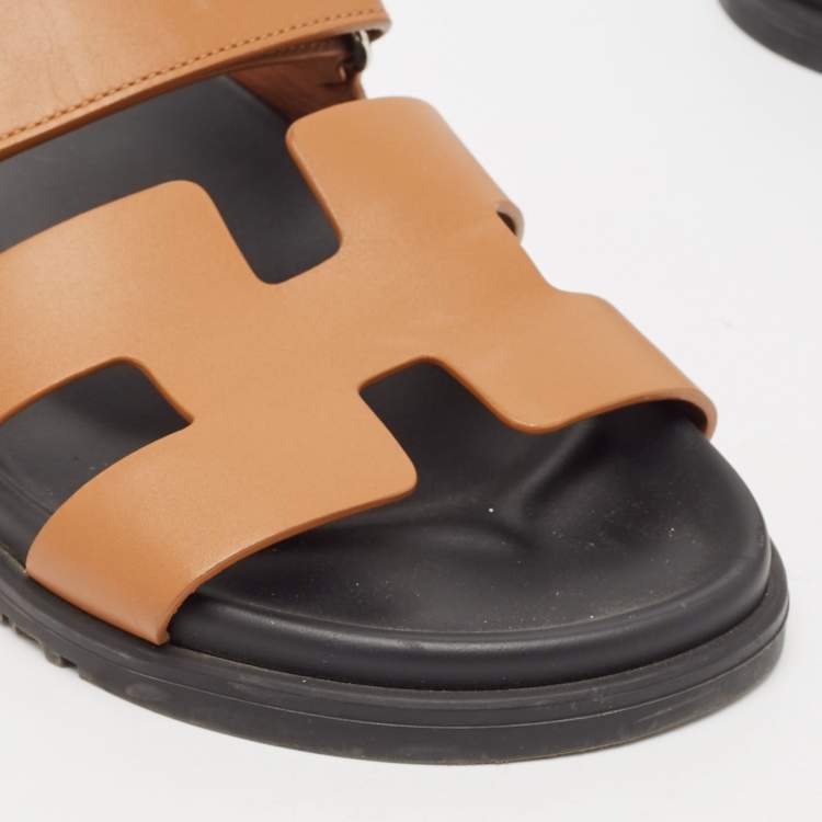 Pre Owned Hermes Brown Leather Chypre Sandals Size 39