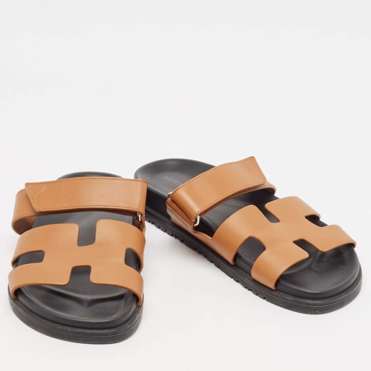 Pre Owned Hermes Brown Leather Chypre Sandals Size 39