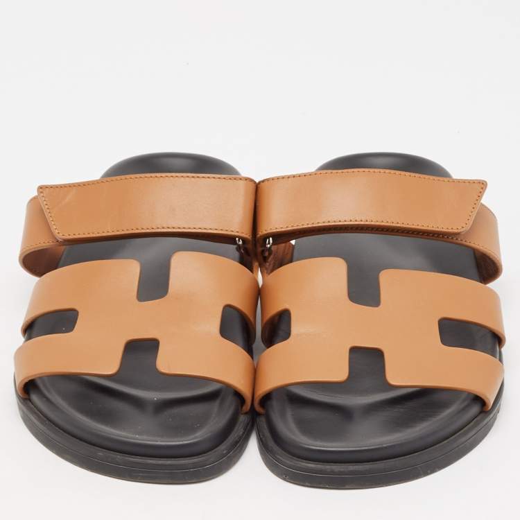 Pre Owned Hermes Brown Leather Chypre Sandals Size 39