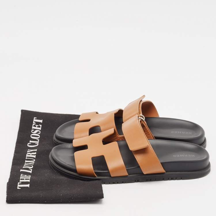 Pre Owned Hermes Brown Leather Chypre Sandals Size 39