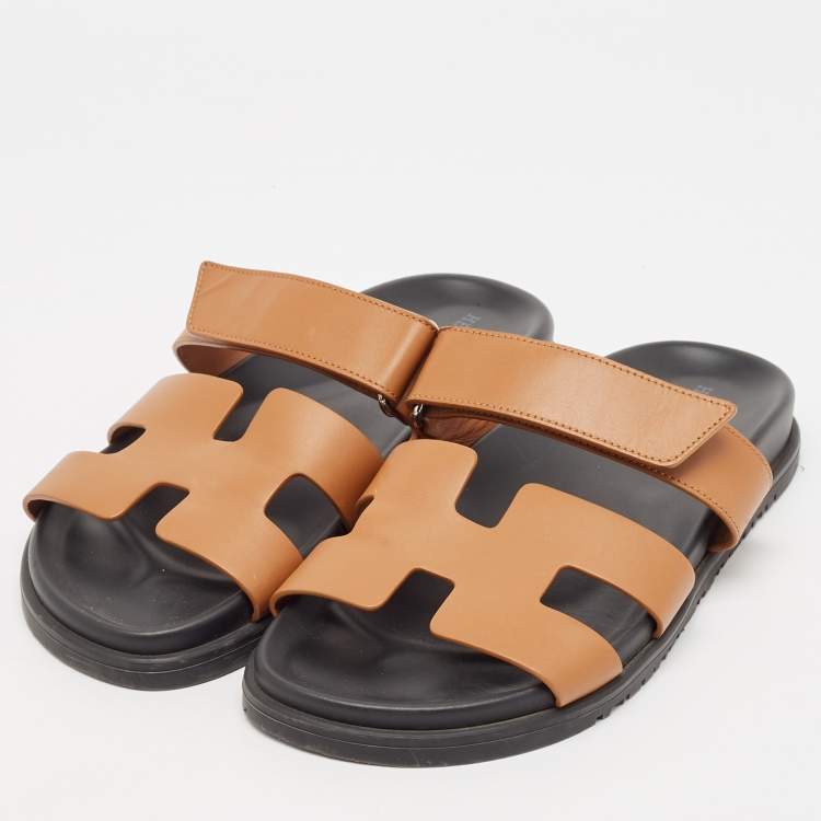 Pre Owned Hermes Brown Leather Chypre Sandals Size 39