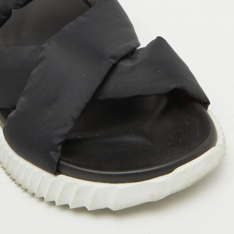 Pre Owned Hermes Black Parachute Fabric Electric Flat Sandals Size 37.5