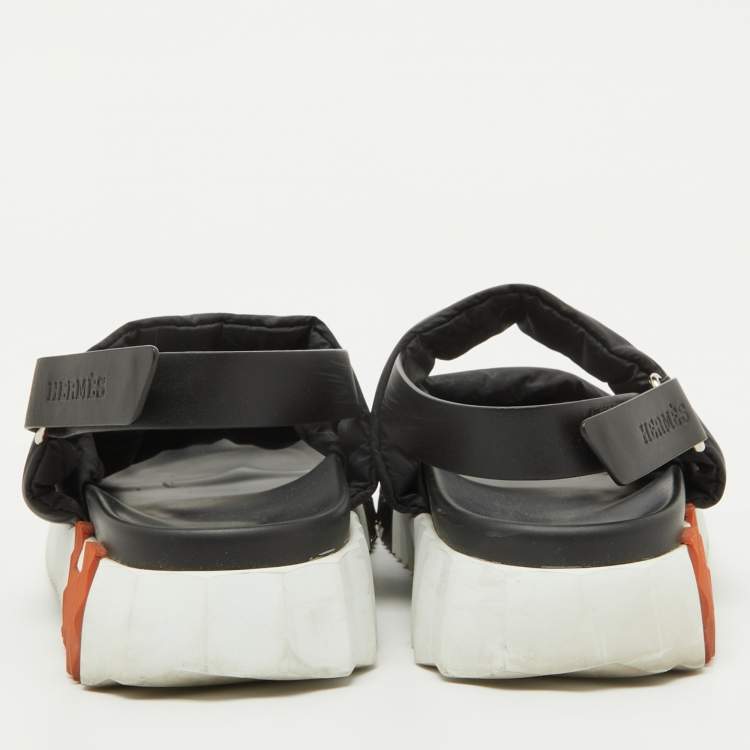Pre Owned Hermes Black Parachute Fabric Electric Flat Sandals Size 37.5