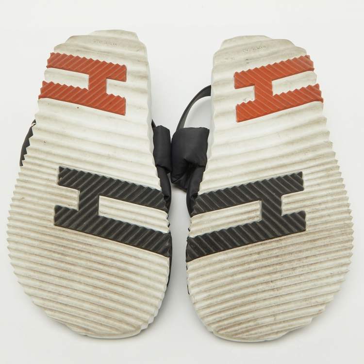 Pre Owned Hermes Black Parachute Fabric Electric Flat Sandals Size 37.5