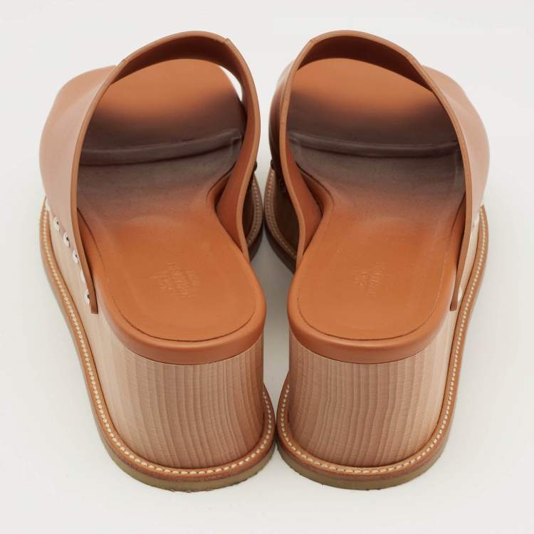 Pre Owned Hermes Tan Leather Ellipse Platform Sandals Size 40