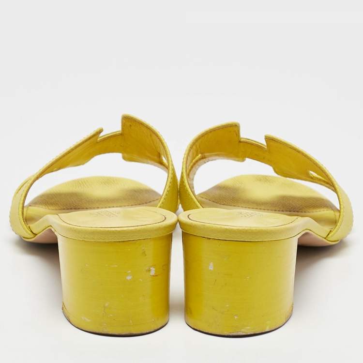 Pre Owned Hermes Yellow Leather Oasis Slide Sandals Size 38