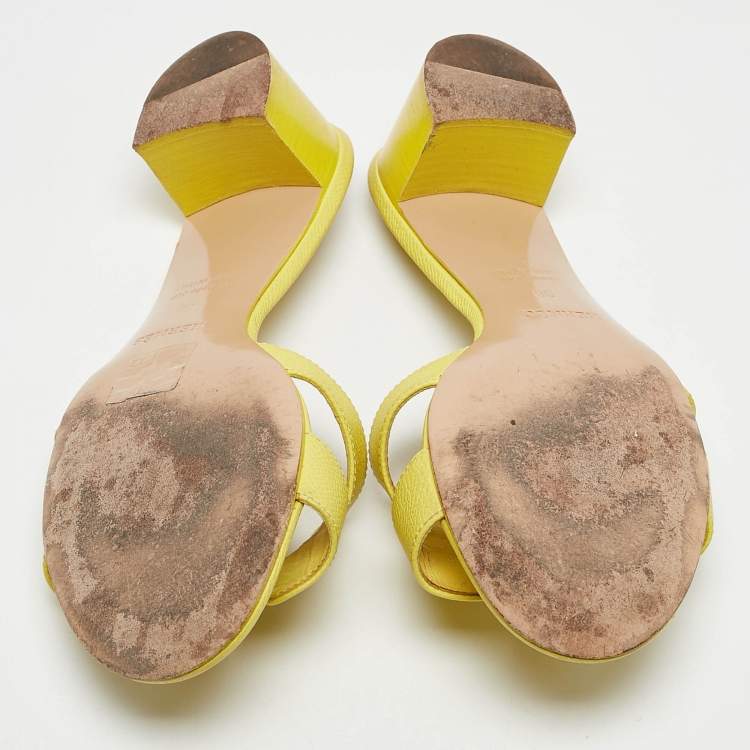 Pre Owned Hermes Yellow Leather Oasis Slide Sandals Size 38