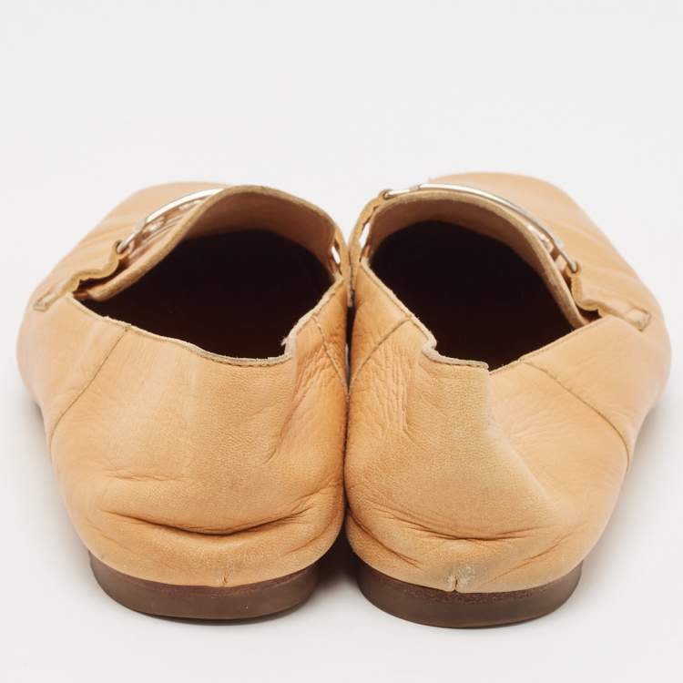 Pre Owned Hermes Brown Leather Smoking Slippers Size 37