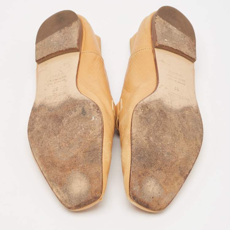 Pre Owned Hermes Brown Leather Smoking Slippers Size 37