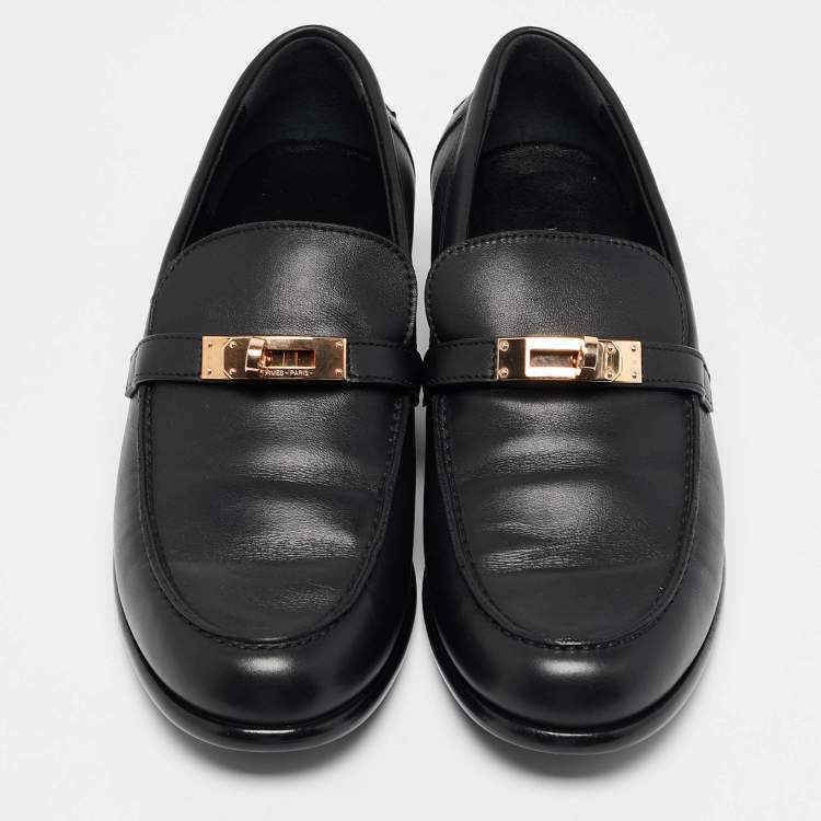 Pre Owned Hermès Black Leather Destin Loafers Size 39