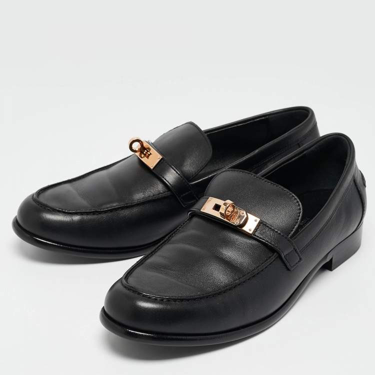 Pre Owned Hermès Black Leather Destin Loafers Size 39