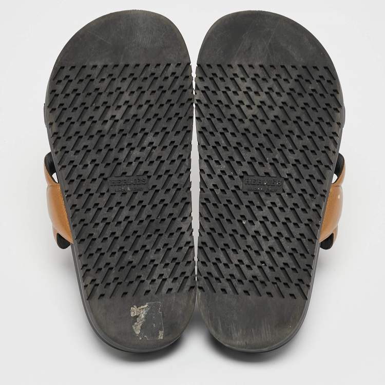 Pre Owned Hermes Black/Gold Leather Extra Sandals Size 36