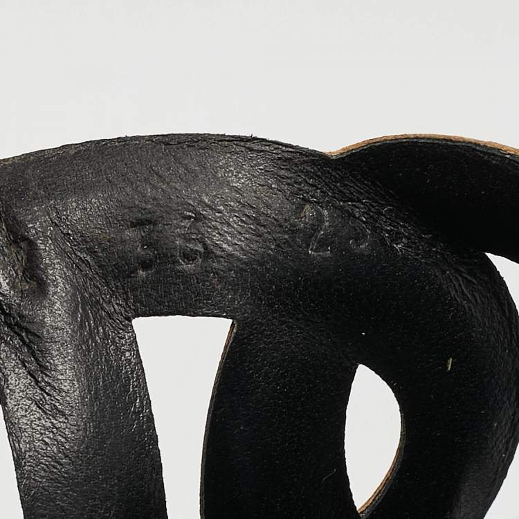 Pre Owned Hermes Black/Gold Leather Extra Sandals Size 36