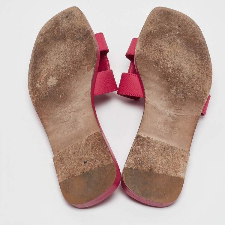 Pre Owned Hermès Pink Leather Oran Flat Slide Sandals Size 38