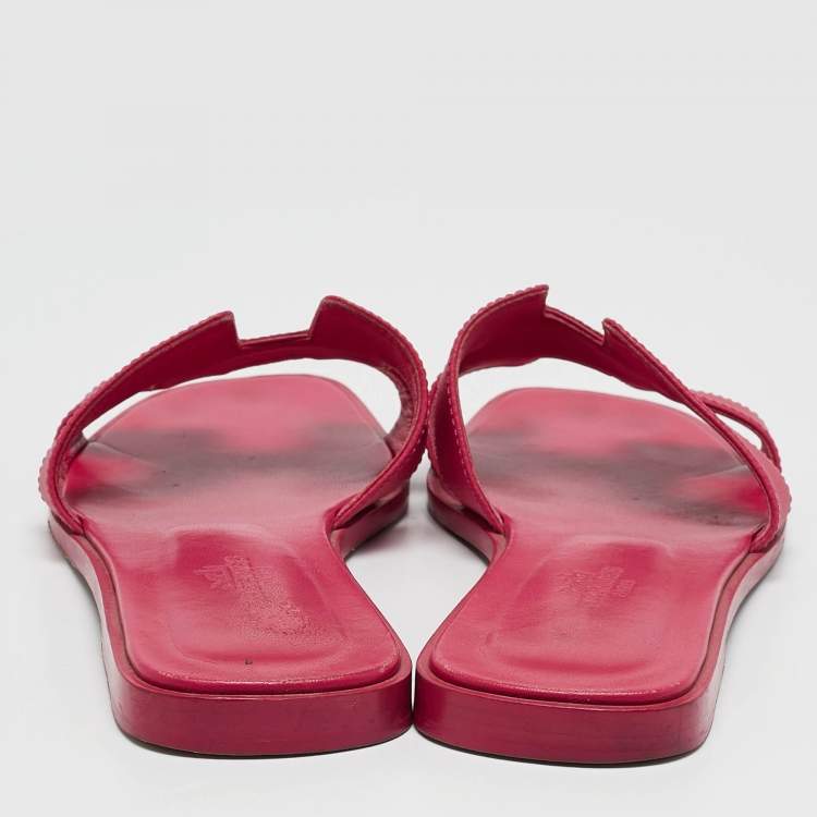 Pre Owned Hermès Pink Leather Oran Flat Slide Sandals Size 38