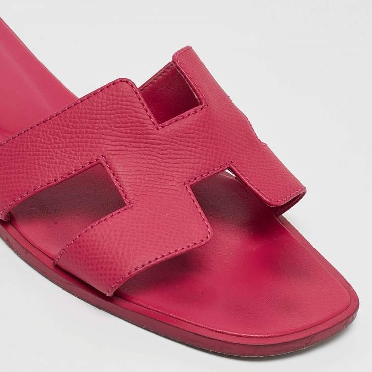 Pre Owned Hermès Pink Leather Oran Flat Slide Sandals Size 38