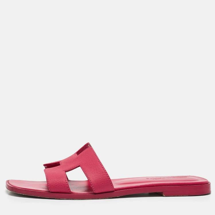 Pre Owned Hermès Pink Leather Oran Flat Slide Sandals Size 38
