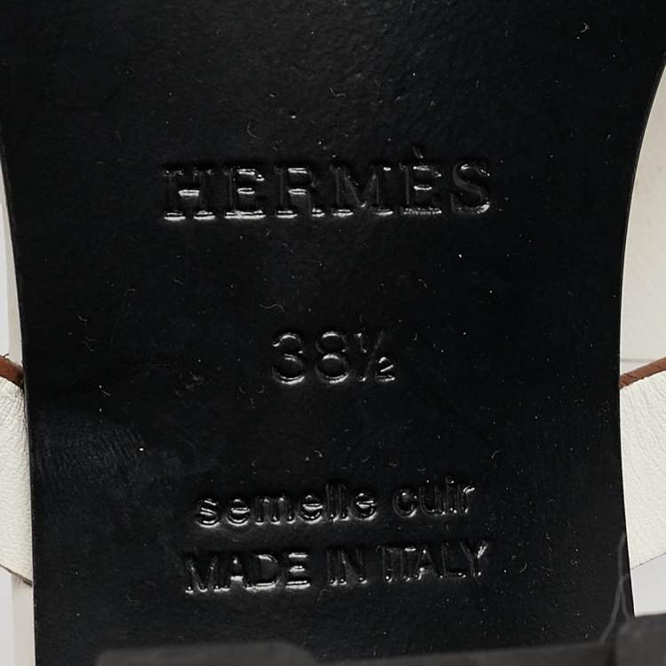 Pre Owned Hermes White Leather Izzy Slide Sandals Size 38.5