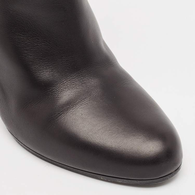 Pre Owned Hermes Black Leather Saint Germain Block Heel Ankle Boots Size 39