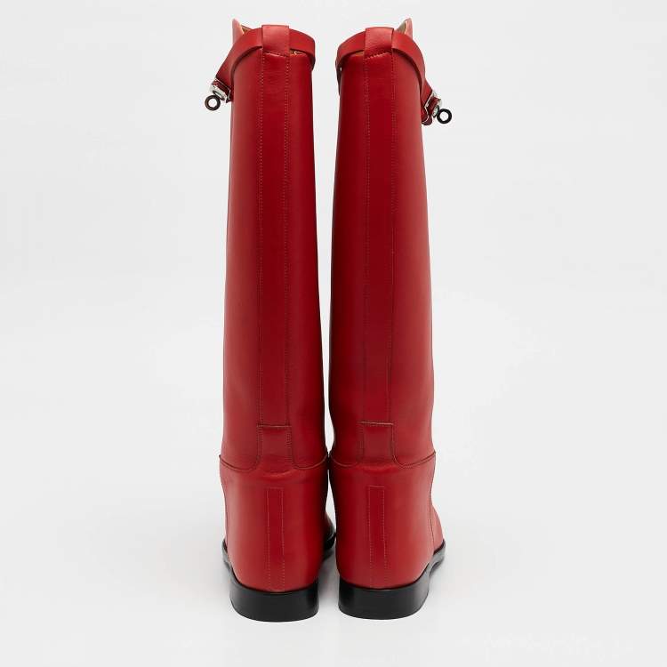 Pre Owned Hermes Red Leather Jumping Boots Size 39