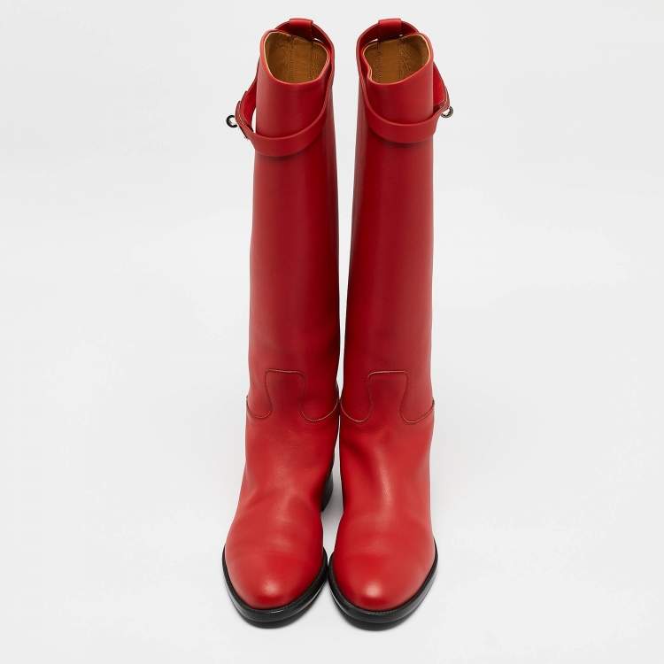 Pre Owned Hermes Red Leather Jumping Boots Size 39