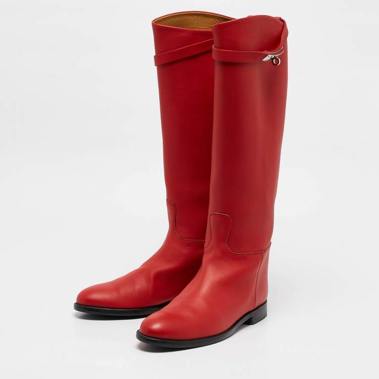 Pre Owned Hermes Red Leather Jumping Boots Size 39