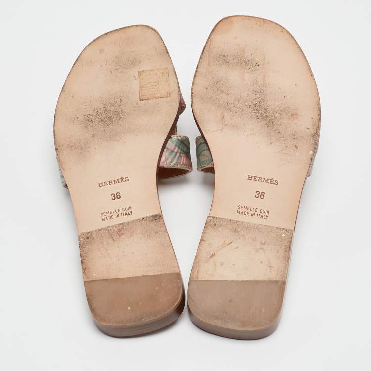 Pre Owned Hermes Multicolor Printed Canvas Oran Slide Sandals Size 36