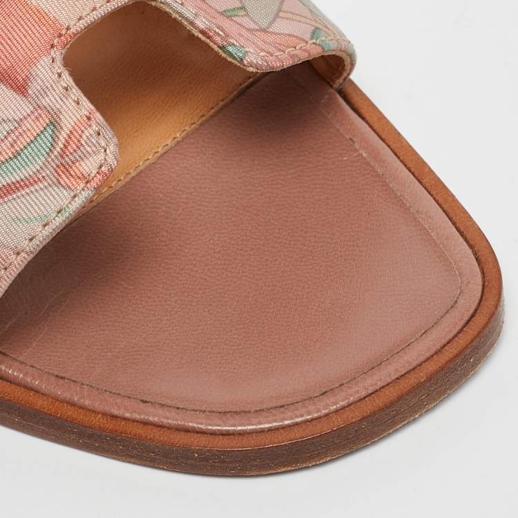 Pre Owned Hermes Multicolor Printed Canvas Oran Slide Sandals Size 36